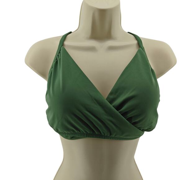 Victoria Secret Pink Swim Bikini Top Large Green Solid Wrap Halter - Picture 1 of 5
